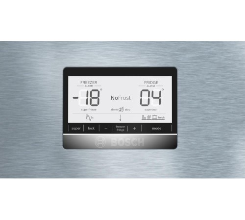 Холодильник BOSCH Full NoFrost, Serie 6, Габариты 186x86x81, Общий пол. объем: 619 (х:479, м:140), Нерж. сталь с легкой очисткой, Цифровой LCD дисплей, Внешние высокие металлические ручки, Multi Airflow, AirFresh Filter, Верхнее LED освещение, Два отдел Холодильник BOSCH Full NoFrost, Serie 6, Габариты 186x86x81, Общий пол. объем: 619 (х:479, м:140), Нерж. сталь с легкой очисткой, Цифровой LCD дисплей, Внешние высокие металлические ручки, Multi Airflow, AirFresh Filter, Верхнее LED освещение, Два отдел