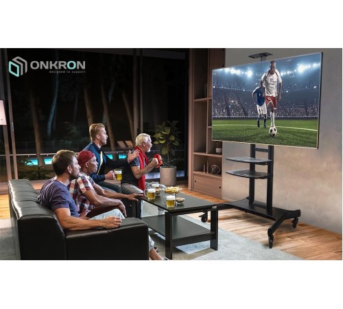 Мобильная стойка ONKRON на 1 ТВ/ 50-86" от 300х100 до 800х500, макс нагр 90,9кг, 2 полки, высота 1350-1650мм, черный Мобильная стойка ONKRON на 1 ТВ/ 50-86" от 300х100 до 800х500, макс нагр 90,9кг, 2 полки, высота 1350-1650мм, черный
