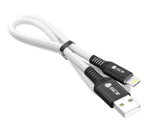 GCR Кабель PREMIUM 1.2m для iPhone, iPad, Air, AM/Lightning, MFI, белый нейлон, AL case черный, 28/24 AWG, GCR-53447