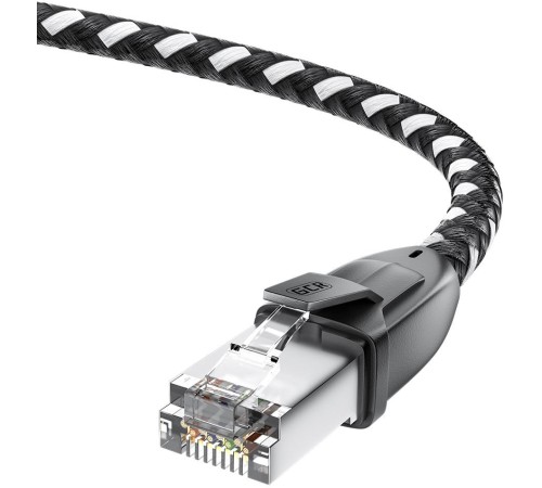 GCR Патч-корд PROF прямой 10.0m, UTP медь кат.6, STRONG черно-белый нейлон, ethernet high speed 10 Гбит/с, T568B, GCR-52780