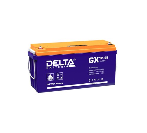 Батарея DELTA серия GX, GX 12-65, напряжение 12В, емкость 65Ач (разряд 20 часов),  макс. ток разряда (5 сек.) 650А, макс. ток заряда 12.86А, свинцово-кислотная типа GEL, клеммы под болт М6, ДxШxВ 350х167х179мм., вес 23.4кг., срок службы 15 лет./ Battery D