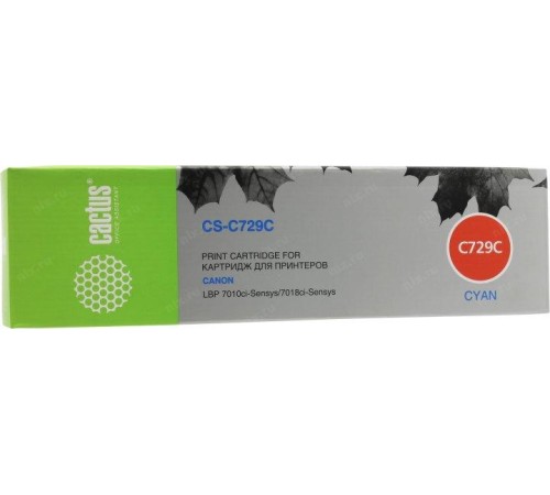 -/ Картридж лазерный Cactus CS-C729C 729 C голубой (1000стр.) для Canon i-SENSYS LBP-7010C/ LBP-7018C