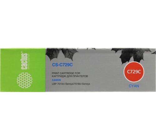 -/ Картридж лазерный Cactus CS-C729C 729 C голубой (1000стр.) для Canon i-SENSYS LBP-7010C/ LBP-7018C