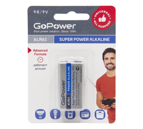 Батарейка Крона/ Батарейка GoPower Крона 6LR61 BL1 Alkaline 9V (1/10/240) (1 шт.) Батарейка Крона/ Батарейка GoPower Крона 6LR61 BL1 Alkaline 9V (1/10/240) (1 шт.)