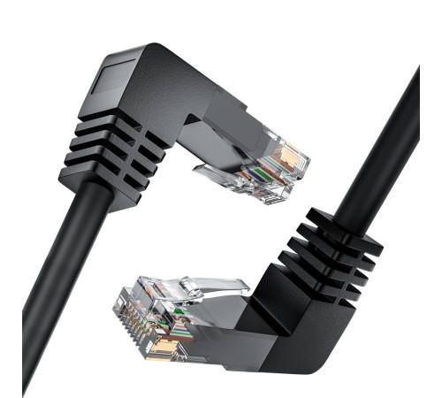 GCR Патч-корд 0.5m UTP кат.6, черный, верхний/верхний угол, литой, ethernet high speed, RJ45, T568B