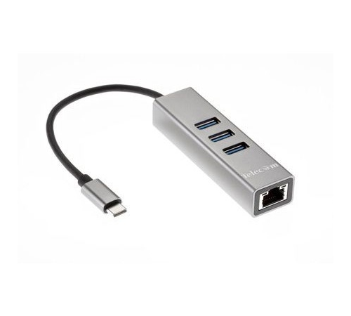 Переходник/ Переходник USB 3.1 Type-C -->RJ-45 1000Mbps +3 USB3.0, Aluminum Shell, 0.2м Telecom <TA311C>