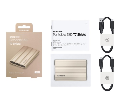 Внешние HDD и SSD/ Samsung External SSD T7 Shield, 1TB, Type C-to-C/A, USB 3.2 Gen2, R/W 1050/1000MB/s, IP65, 88x59x13mm, 98g, Beige (12 мес.) Внешние HDD и SSD/ Samsung External SSD T7 Shield, 1TB, Type C-to-C/A, USB 3.2 Gen2, R/W 1050/1000MB/s, IP65, 88x59x13mm, 98g, Beige (12 мес.)