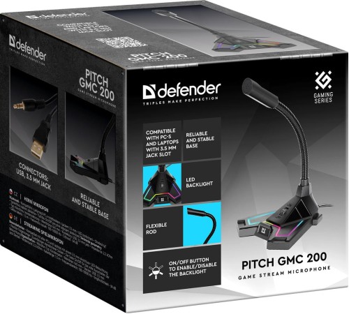 Defender Игровой стрим микрофон Pitch GMC 200 3,5 мм, LED, провод 1.5 м