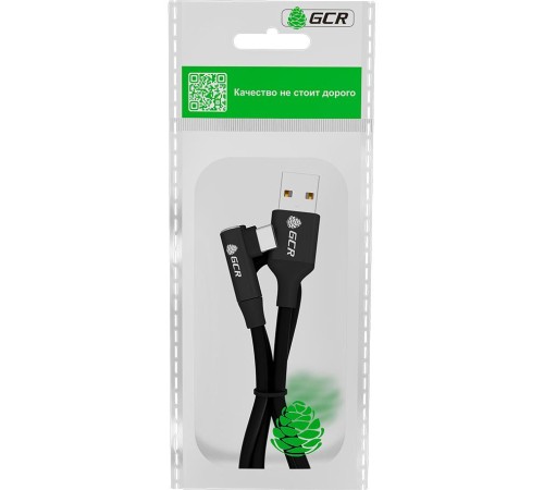 GCR Кабель PREMIUM 1.3m TypeC угловой, черный, AL case черный, 28/22 AWG