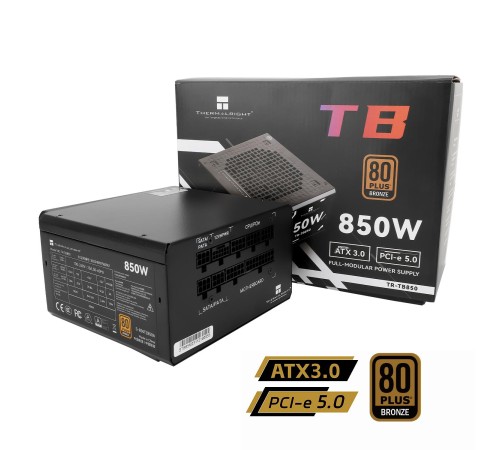 Блок питания 850W/ Power Supply Thermalright, 850W 80+ Bronze (ATX, 3.0, PCIe 5.0, Full modular, 1x24(20+4)pin, 2xCPU 8(4+4)pin, 4xPCIe*2 8(6+2)pin, 3xSATA3, 1x12+4pin (12VHPWR PCIe 5.0 12+4pin 600mm), 3xMOLEX4pin, Active, 120x120mm, 150x140x86mm, APFC, b Блок питания 850W/ Power Supply Thermalright, 850W 80+ Bronze (ATX, 3.0, PCIe 5.0, Full modular, 1x24(20+4)pin, 2xCPU 8(4+4)pin, 4xPCIe*2 8(6+2)pin, 3xSATA3, 1x12+4pin (12VHPWR PCIe 5.0 12+4pin 600mm), 3xMOLEX4pin, Active, 120x120mm, 150x140x86mm, APFC, b