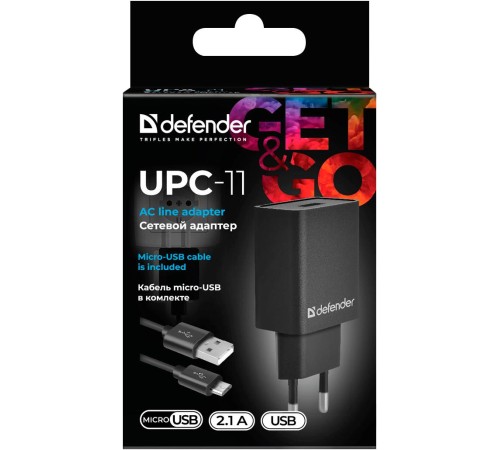 Defender Сетевой адаптер UPC-11 1xUSB,5V/2.1А,кабель micro-USB