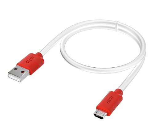 GCR Кабель 1.0m MicroUSB, белый, красные коннекторы, быстрая зарядка, 28/24 AWG, GCR-53215
