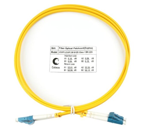 Шнур оптический duplex LC-LC 9/125 sm 2м LSZH Cabeus FOP(d)-9-LC-LC-2m Шнур оптический duplex LC-LC 9/125 sm 2м LSZH