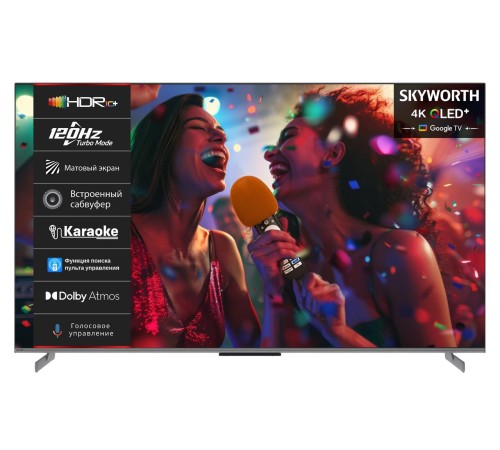 Телевизор ЖК 75'' Skyworth 75", Ultra HD, QLED, Matte Screen, 330Nit, Google TV, DVB-T2/C/S2, 2.1.2ch Sound (30W + 20W SUB) Dolby Atmos, Karaoke Mode, 120Hz, 3 HDMI, 2 USB, Digital Audio Output, LAN, Composite output, Выход для наушников, 2 Pole, без Телевизор ЖК 75'' Skyworth 75", Ultra HD, QLED, Matte Screen, 330Nit, Google TV, DVB-T2/C/S2, 2.1.2ch Sound (30W + 20W SUB) Dolby Atmos, Karaoke Mode, 120Hz, 3 HDMI, 2 USB, Digital Audio Output, LAN, Composite output, Выход для наушников, 2 Pole, без