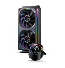 Система жидкостного охлаждения/ Water Cooling System JONSBO TH-240 Black (260W, 240mm, LED temp., Black, ARGB/ Fans: 2x120mm, 62.4CFM, 37.3dBA, 2400RPM/ Pump height 72mm, 30dBA, 2400RPM, Rad thickness 27mm/ S: 1851, 1700, 1200, 115X, AM5, AM4)