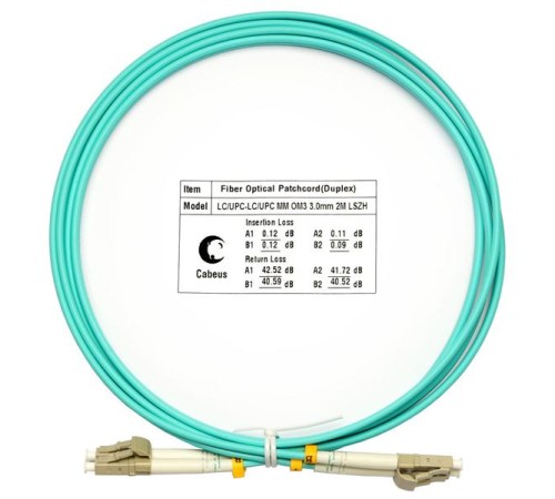 Шнур оптический duplex LC-LC 50/125mm OM3 2м Cabeus FOP-50-LC-LC-2m Шнур оптический duplex LC-LC 50/125mm OM3 2м LSZH
