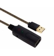 Greenconnect Удлинитель USB 2.0 с активным усилителем сигнала 5.0m Premium AM/AF, 24/22 AWG экран, армированный, морозостойкий, разъёмом для доп.питания, черно-прозрачный, GCR-UEC3M2-BD2S-5.0m