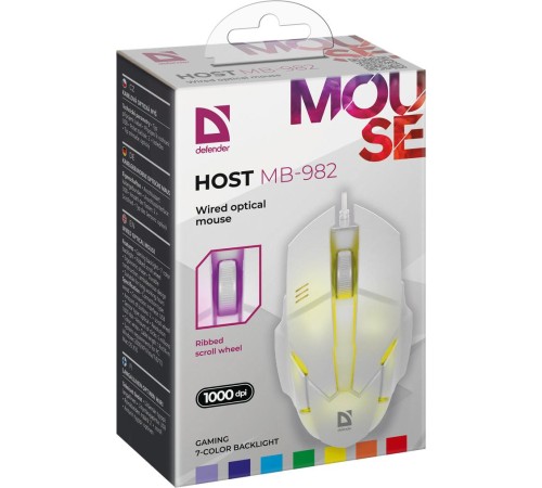 Defender Проводная оптическая мышь Host MB-982 7цветов,1000 dpi,белый