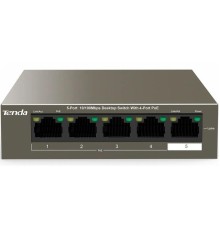 Коммутатор/ Tenda TEF1105P-4-38W 5-Port 10/100Mbps Desktop Switch with 4-Port PoE