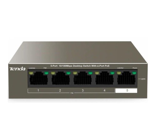 Коммутатор/ Tenda TEF1105P-4-38W 5-Port 10/100Mbps Desktop Switch with 4-Port PoE