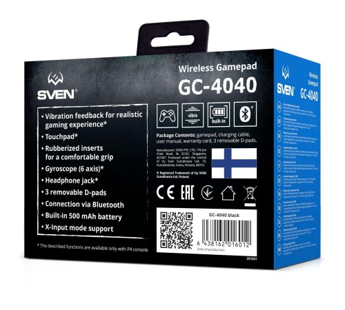 Беспроводной геймпад SVEN GC-4040 чёрный (11 кл. 2 стика, D-pad, PS4/PC, Touchpad, 3.5mm jack) Беспроводной геймпад SVEN GC-4040 чёрный (11 кл. 2 стика, D-pad, PS4/PC, Touchpad, 3.5mm jack)