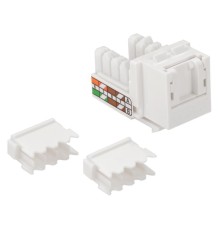 Розеточный модуль Модуль Keystone, RJ45, неэкранированный, кат.5E, со встроенной шторкой, 90 градусов, белый
