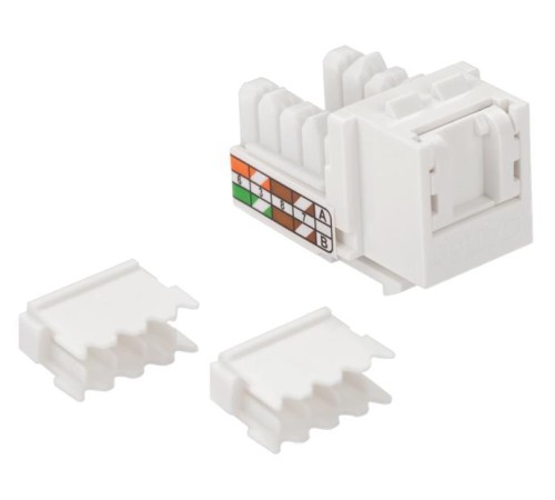 Розеточный модуль Модуль Keystone, RJ45, неэкранированный, кат.5E, со встроенной шторкой, 90 градусов, белый