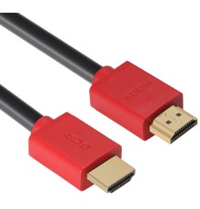 Greenconnect Кабель 0.3m HDMI версия 2.0, HDR 4:2:2, Ultra HD, 4K 60 fps 60Hz/5K*30Hz, 3D, AUDIO, 18.0 Гбит/с, 28/28 AWG, OD7.3mm, тройной экран, черный, красные коннекторы, GCR-HM451-0.3m