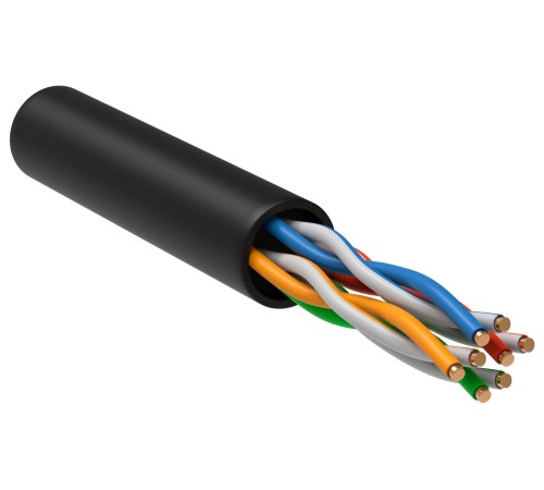 Кабель связи витая пара U/UTP, кат.5E 4х2х24AWG solid, LDPE, 305м, черный