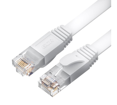 GCR Патч-корд PROF плоский прямой 0.15m, UTP медь кат.6, белый, 30 AWG, ethernet high speed 10 Гбит/с, RJ45, T568B