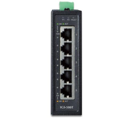 IGS-500T индустриальный неуправляемый коммутатор/ IGS-500T IP30 Compact size 5-Port 10/100/1000T Gigabit Ethernet Switch (-40~75 degrees C) IGS-500T индустриальный неуправляемый коммутатор/ IGS-500T IP30 Compact size 5-Port 10/100/1000T Gigabit Ethernet Switch (-40~75 degrees C)
