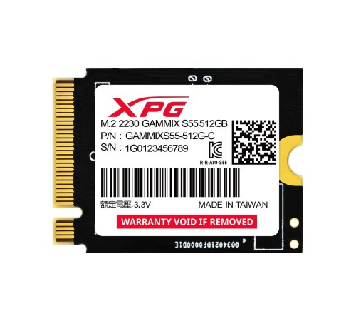 Твердотельный накопитель/ ADATA SSD GAMMIX S55, 512GB, M.2(22x30mm), NVMe, PCIe 4.0 x4, 3D NAND, R/W 5000/3000MB/s, IOPs -/-, TBW 230, DWPD 0.2 (5 лет) Твердотельный накопитель/ ADATA SSD GAMMIX S55, 512GB, M.2(22x30mm), NVMe, PCIe 4.0 x4, 3D NAND, R/W 5000/3000MB/s, IOPs -/-, TBW 230, DWPD 0.2 (5 лет)