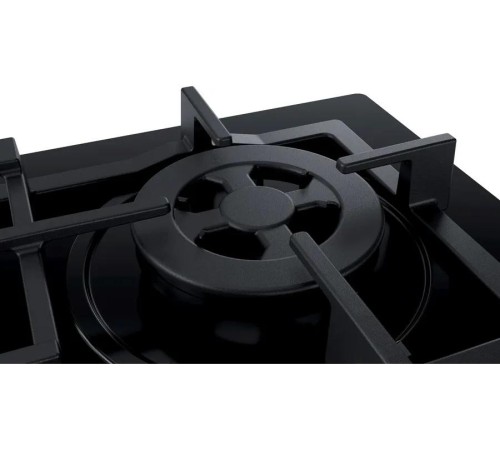 Встраиваемая газовая панель BOSCH Serie 4, газовая варочная панель, 60см, закаленное стекло, черный, 4 конфорки, 1 конфорка WOK c 2 контурами пламени, индивидуальные чугунные решетки, газ-контроль, автоматический электроподжиг, сделано в Испании