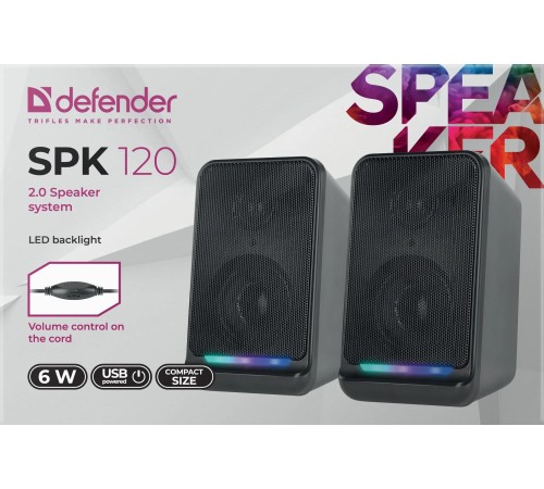 Defender Акустическая 2.0 система SPK 120 6 Вт, подсветка,питание от USB