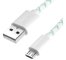 GCR Кабель 0.3m MicroUSB, бело-зеленый, белые коннекторы, быстрая зарядка, 28/24 AWG, GCR-53208
