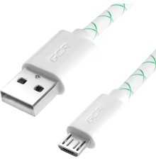 GCR Кабель 0.3m MicroUSB, бело-зеленый, белые коннекторы, быстрая зарядка, 28/24 AWG, GCR-53208