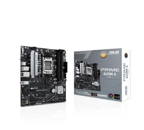 Материнская плата ASUS PRIME A620M-A-CSM, AM5, A620, 4*DDR5, 4*SATA, 2*M.2, 2*USB 3.2, 4*USB 2.0, 2*PCIx16, 2*PCIx1, DP+VGA+HDMI, mATX; 90MB1F10-M0EAYC