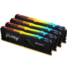 Память оперативная/ Kingston 64GB 2666MT/s DDR4 CL16 DIMM (Kit of 4) 1Gx8 FURY Beast RGB