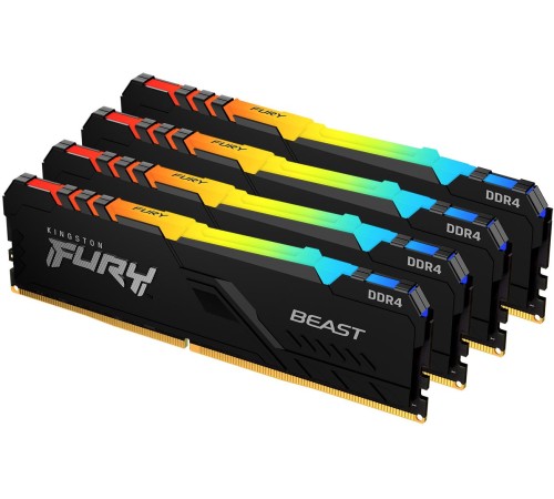 Память оперативная/ Kingston 64GB 2666MT/s DDR4 CL16 DIMM (Kit of 4) 1Gx8 FURY Beast RGB Память оперативная/ Kingston 64GB 2666MT/s DDR4 CL16 DIMM (Kit of 4) 1Gx8 FURY Beast RGB
