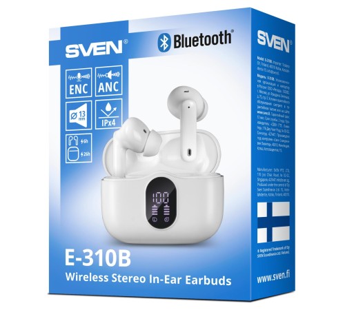 Беспроводные внутриканальные наушники с микрофоном SVEN E-310B, белый (Bluetooth, TWS, ANC, ENC, APP) Беспроводные внутриканальные наушники с микрофоном SVEN E-310B, белый (Bluetooth, TWS, ANC, ENC, APP)
