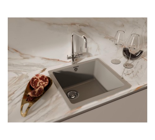 Кухонная мойка RIVELATO RIVELATO Мойка BERKANA 45 1-чаш 485*455, монтаж: универсальный, материал: кварц, цвет: серый металлик Кухонная мойка RIVELATO RIVELATO Мойка BERKANA 45 1-чаш 485*455, монтаж: универсальный, материал: кварц, цвет: серый металлик