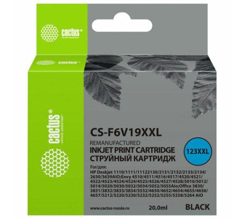 -/ Картридж струйный Cactus CS-F6V19XXL №123XL CS-F6V19XXL 123 XXL черный (1000стр.) (20мл) для HP Desk