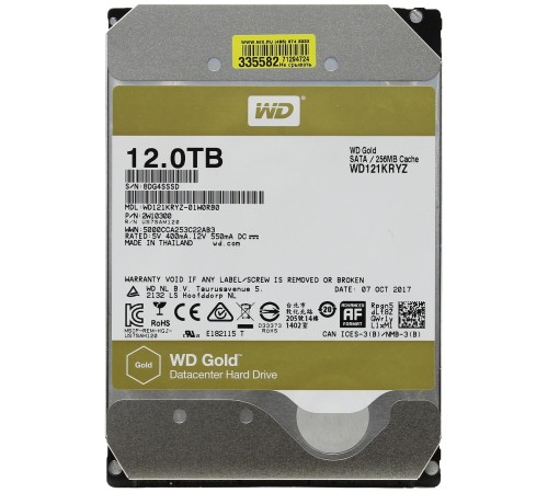 Жесткий диск/ HDD WD SATA3 12Tb Gold 7200 256mb  1 year warranty