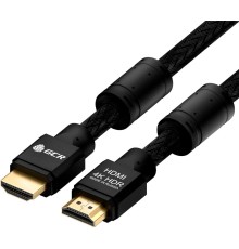 GCR Кабель 12.0m HDMI версия 2.0, HDR 4:2:0, Ultra HD, 4K 60 fps 60Hz/5K*30Hz, 3D, AUDIO, 18.0 Гбит/с, 28/28 AWG, OD7.8mm, тройной экран, черный нейлон, AL корпус черный, фер.кольца, GCR-52195