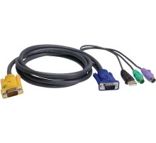 Шнур, мон., клав.+мышь USB, SPHD=>HD DB15+USB A-Тип+2x6MINI-DIN, Male-4xMale,  8+8 проводов, опрессованный,   3 метр., черный, (с поддерKой KVM PS/2)/ USB-PS/2 HYBRID CABLE. 3M