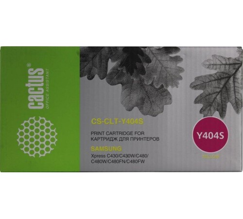 -/ Картридж лазерный Cactus CS-CLT-Y404S CLT-Y404S желтый (1000стр.) для Samsung SL-C430/C430W/C480/C48