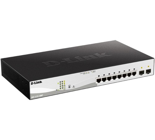 Коммутатор/ DGS-1210-10MP/F Smart L2 Switch 8х1000Base-T PoE, 2х1000Base-X SFP, PoE Budget 130W, Compact CLI