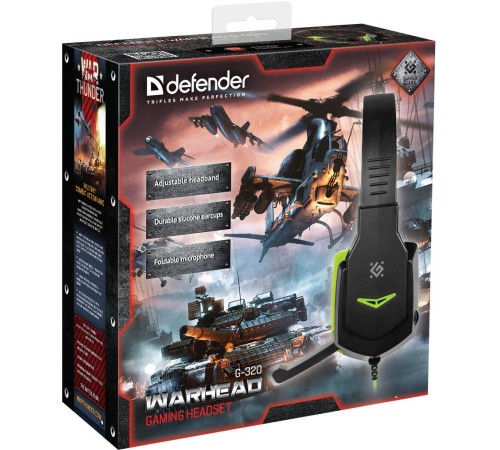 Defender Игровая гарнитура Warhead G-320 черный+зеленый, кабель 1.8 м