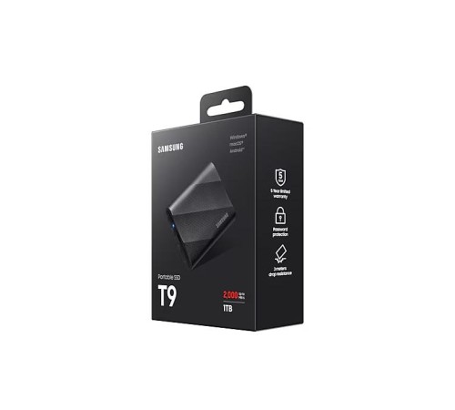 Внешние HDD и SSD/ Samsung External SSD T9, 1000GB, Type-C, USB 3.2 Gen2, R/W 2000/1950MB/s, 88x60x14mm, Black (12 мес.)