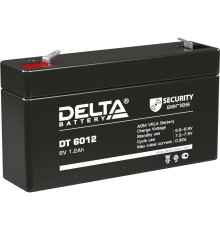 Батарея DELTA серия DT, DT 6012, напряжение 6В, емкость 1.2Ач (разряд 20 часов),  макс. ток разряда (5 сек.) 16.2А, макс. ток заряда 0.36А, свинцово-кислотная типа AGM, клеммы F1, ДxШxВ 97х24х51мм., вес 0.29кг., срок службы 5 лет./ Battery DELTA series DT